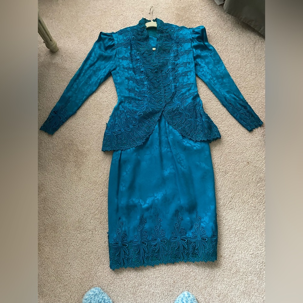 Teal silk dress